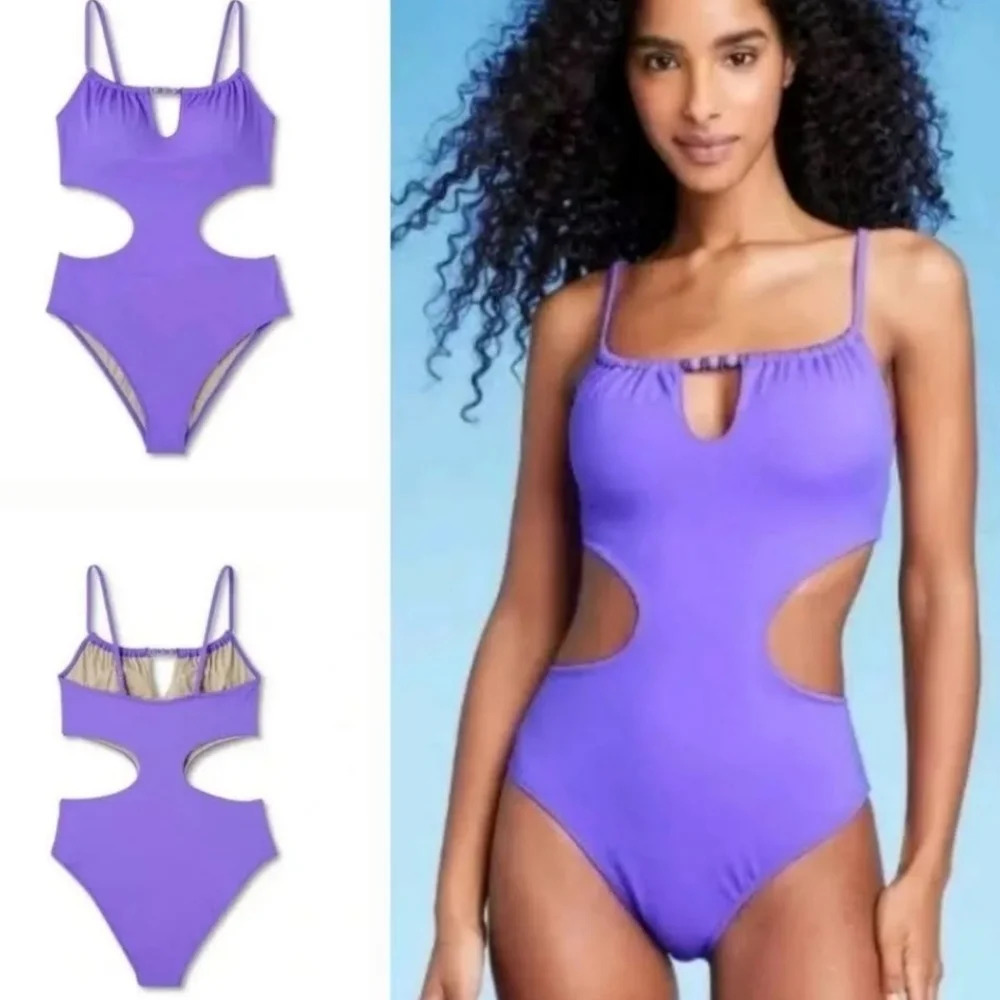 NWT Shade & Shore Women's Beaded Tunneled Front Cut Out 1 Piece Swimsuit L 12-14